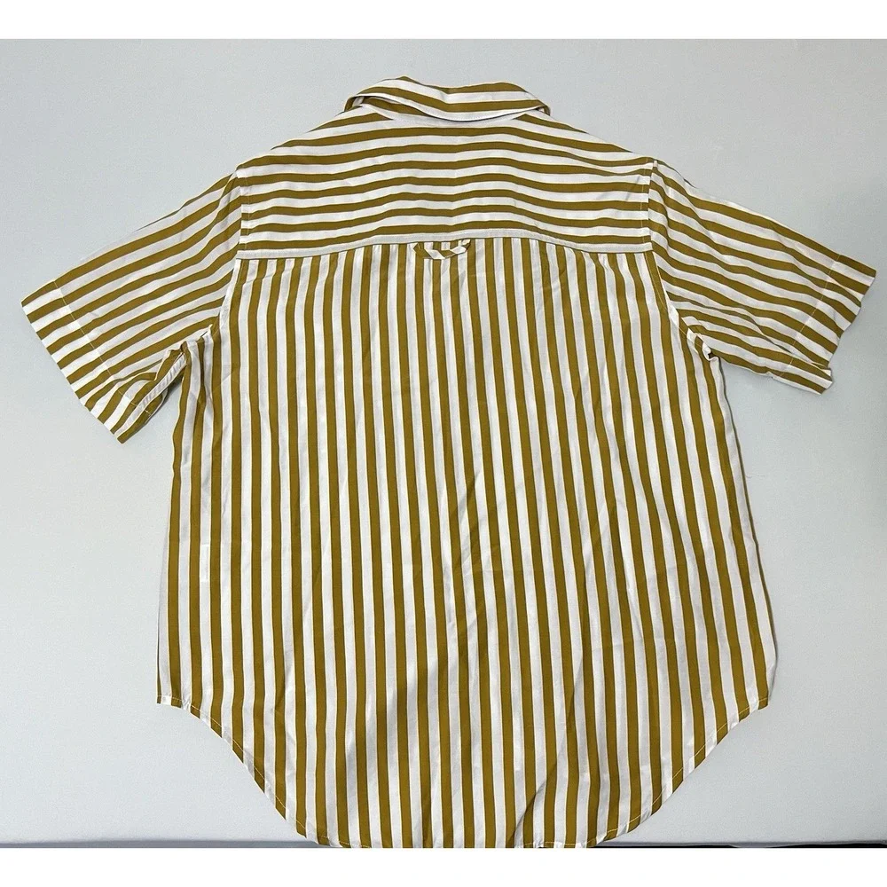 AYR Women's The Deep End Yellow White Striped Buttoned Down Silk Blend Shirt‎ S - Picture 7 of 8